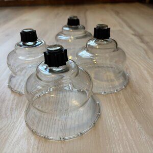 Vtg Crystal Votive Candle Holders Set of 4 Etched Wheat 70s Tulip Floral Votive